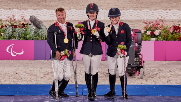 Tokyo Paralympic dressage: the gold medal-winning British team on the podium