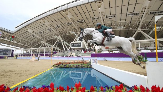 The former British team horse Equine America Spacecake, pictured here with new rider Khaled Almobty, has helped Saudia Arabia qualify for the Paris Olympics