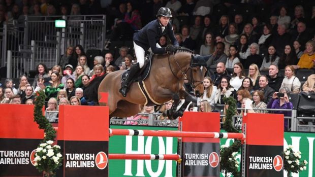London International Horse Show: Olympic champion showjumper Ben Maher has returned to the saddle seven weeks after sustaining a shoulder injury in a fall. Pictured Ben Maher and Dallas Vegas Batilly.