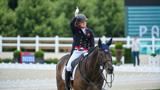 British eventer Tom McEwen pictured at the Paris Olympic eventing dressage.