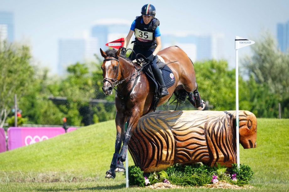 Susanna Bordone (ITA) riding Imperial van de Holtakkers during the Eventing Cross Country Team and Individual at Sea Forest Cross-Country Course on August 1, 2021 in Tokyo, Japan. (Photo by Pierre Costabadie/Icon Sport via Getty Images)