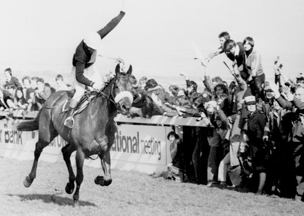One of the most famous horses of all time, Red Rum wins his third Grand National
