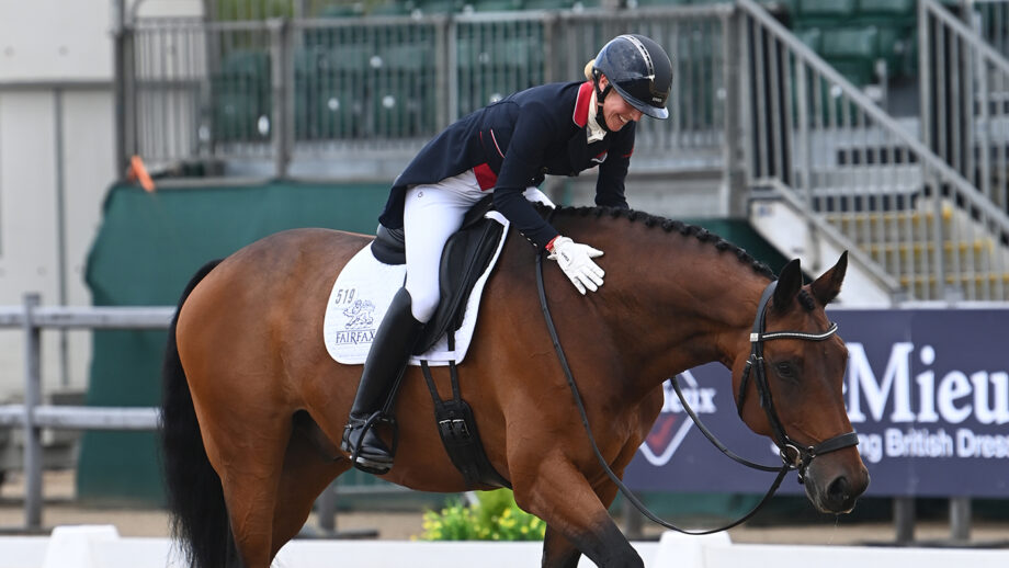 Laura Tomlinson praises Forest Hill after their dressage test at the National Dressage Championships.