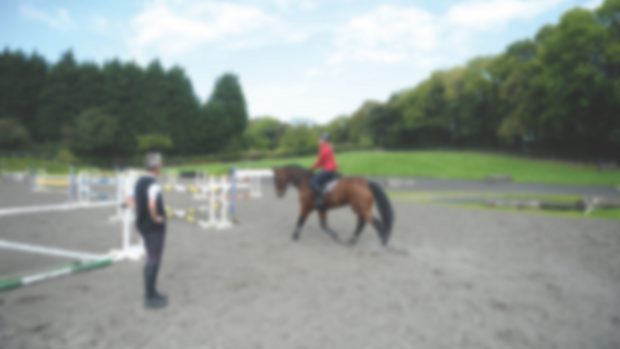 Christopher Bartle with Johanna Beckhoff and Sephir (the next line of german event riders to come to YRC for training with Christopher and attending English classes at the Harrogate Language Academy) at The Yorkshire Riding Centre, Markington near Harrogate, North Yorkshire in the UK on 30th September 2014 training, lesson, coach, teach