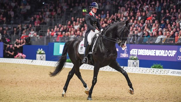 Britain’s Lottie Fry with Everdale during the London International Horse Show dressage in 2019