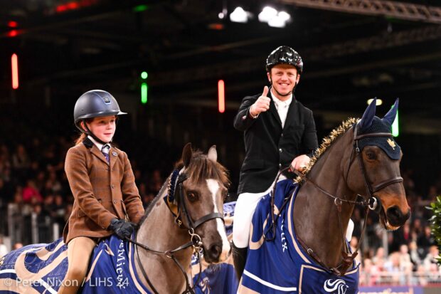 The London International showjumping kicks off with a win for Matthew Sampson and Lilly McBride in the GS Equestrian Pony Club Mini Major Relay.