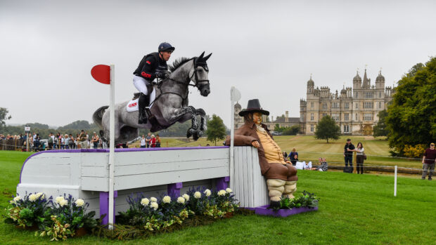 Oliver Townend and Cooley Rosalent on the Burghley Horse Trials cross-country course in 2024.