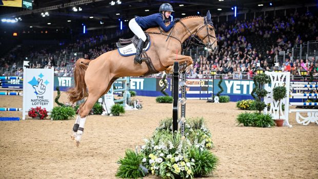 Serena Kullich riding Benfields Victory in the Yeti Under 25 British Showjumping Championship at the London International