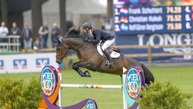 Joe Stockdale riding Equine America Cacharel in the first round of the European Showjumping Championships