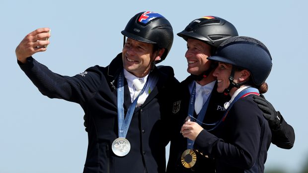 The Olympic eventing medalists (left to right: Chris Burton, Michael Jung, Laura Collett) take a selfie
