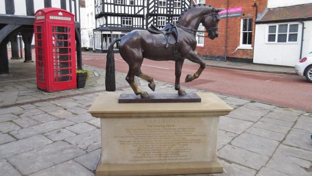 Dressage horse Valegro bronze statue placed in Newent Gloucestershire