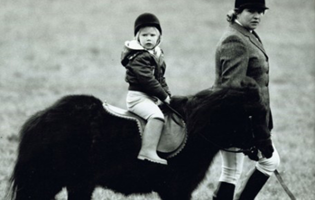 Zara Phillips riding her first pony, a Shetland called Smokey.